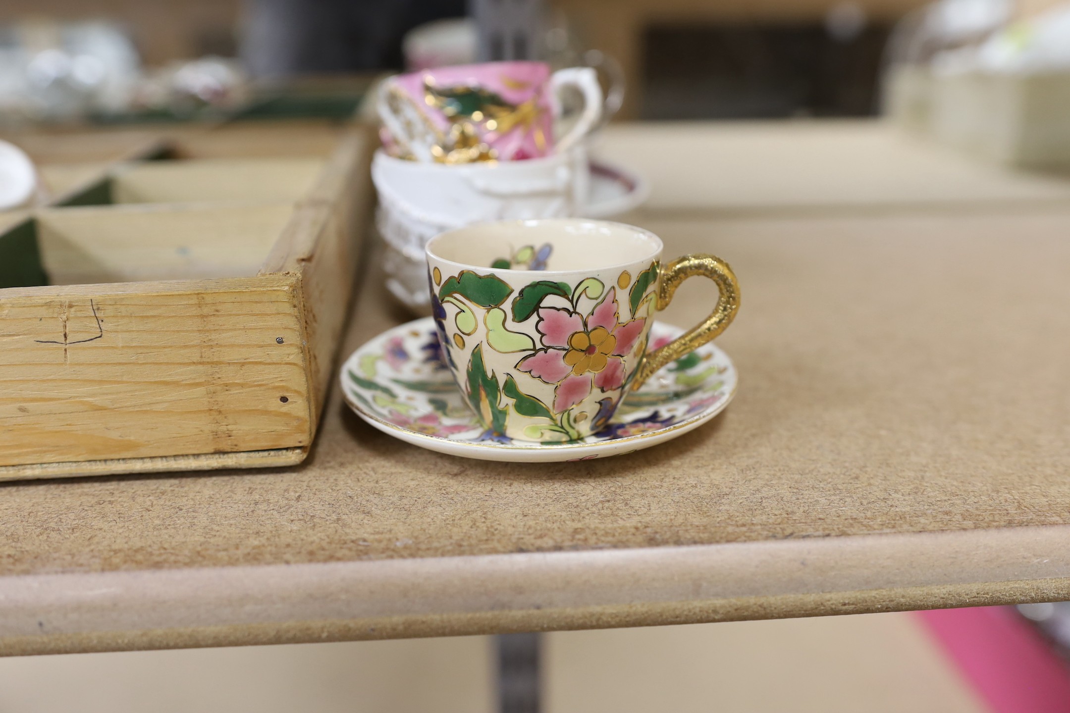 A quantity of various European cabinet cups and saucers to include Copenhagen, Spode, Royal Crown Derby etc.